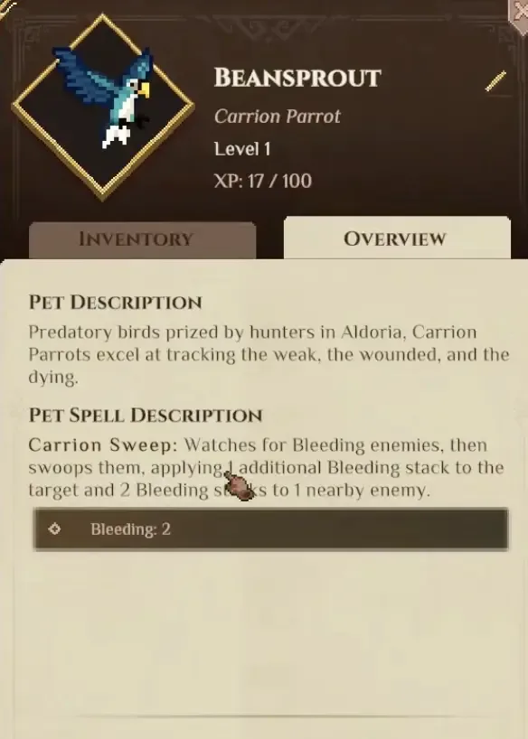 Carrion Parrot Carrion Sweep ability panel