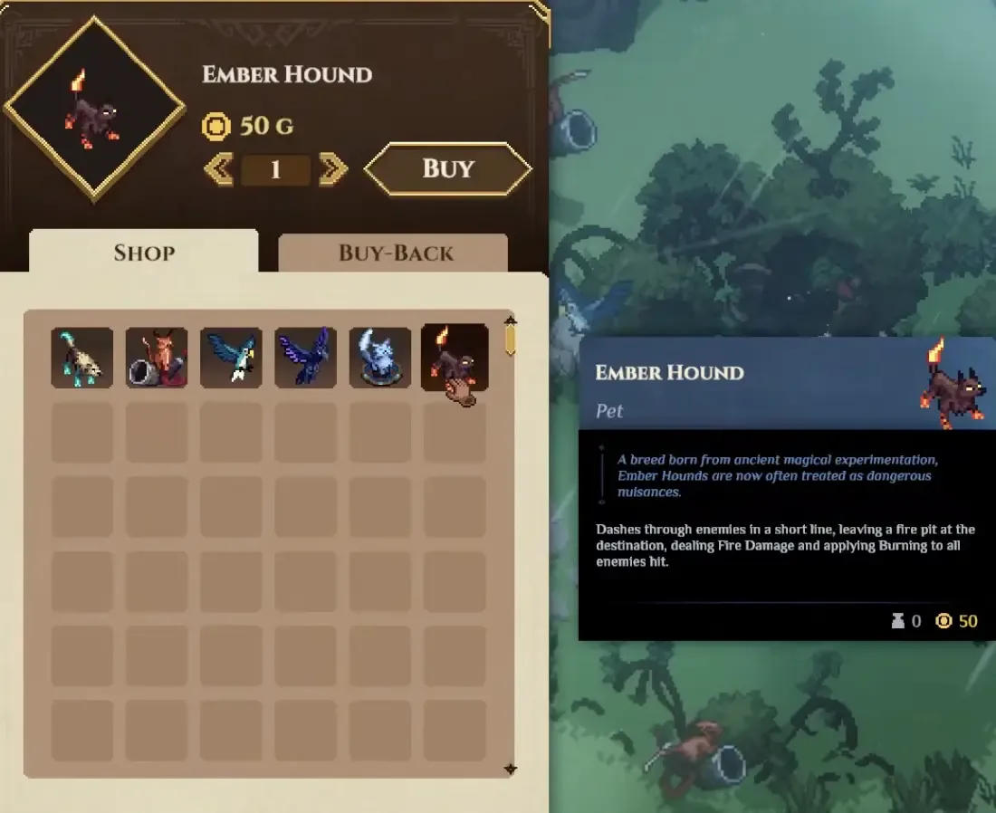 Ember Hound companion ability panel