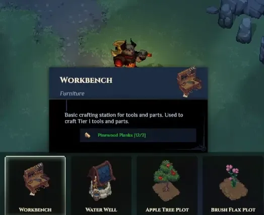 Workbench building requirement panel