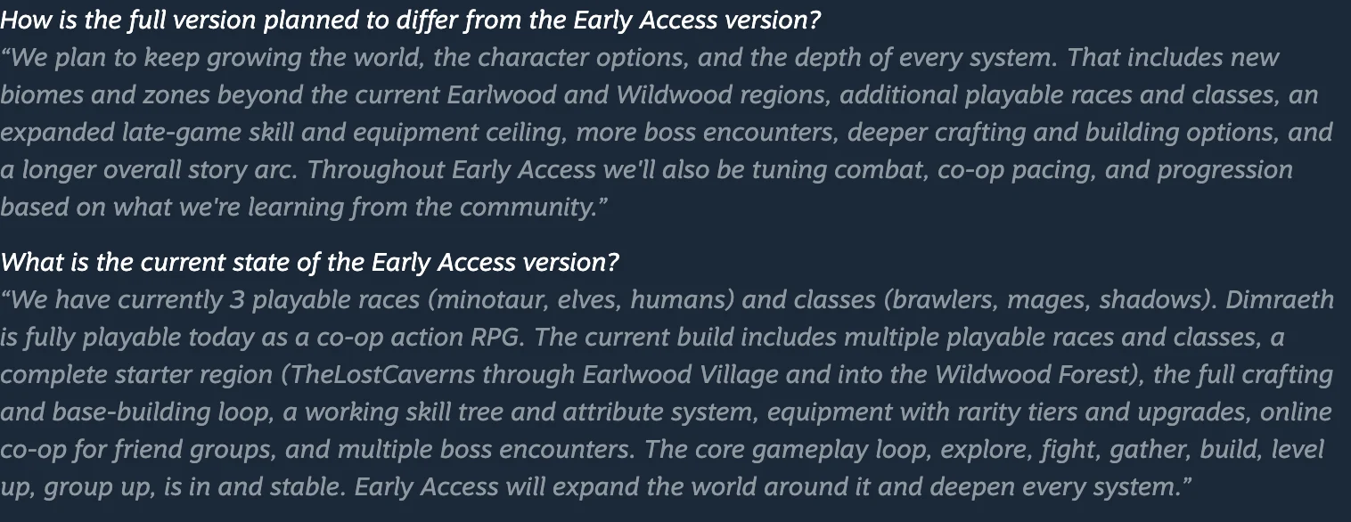 Early Access answers separating planned expansion from three current playable races and classes