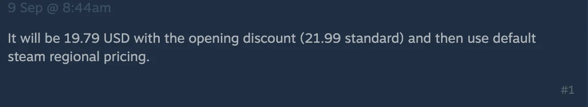 September 9 price reply listing 19.79 USD at launch and 21.99 standard with regional pricing