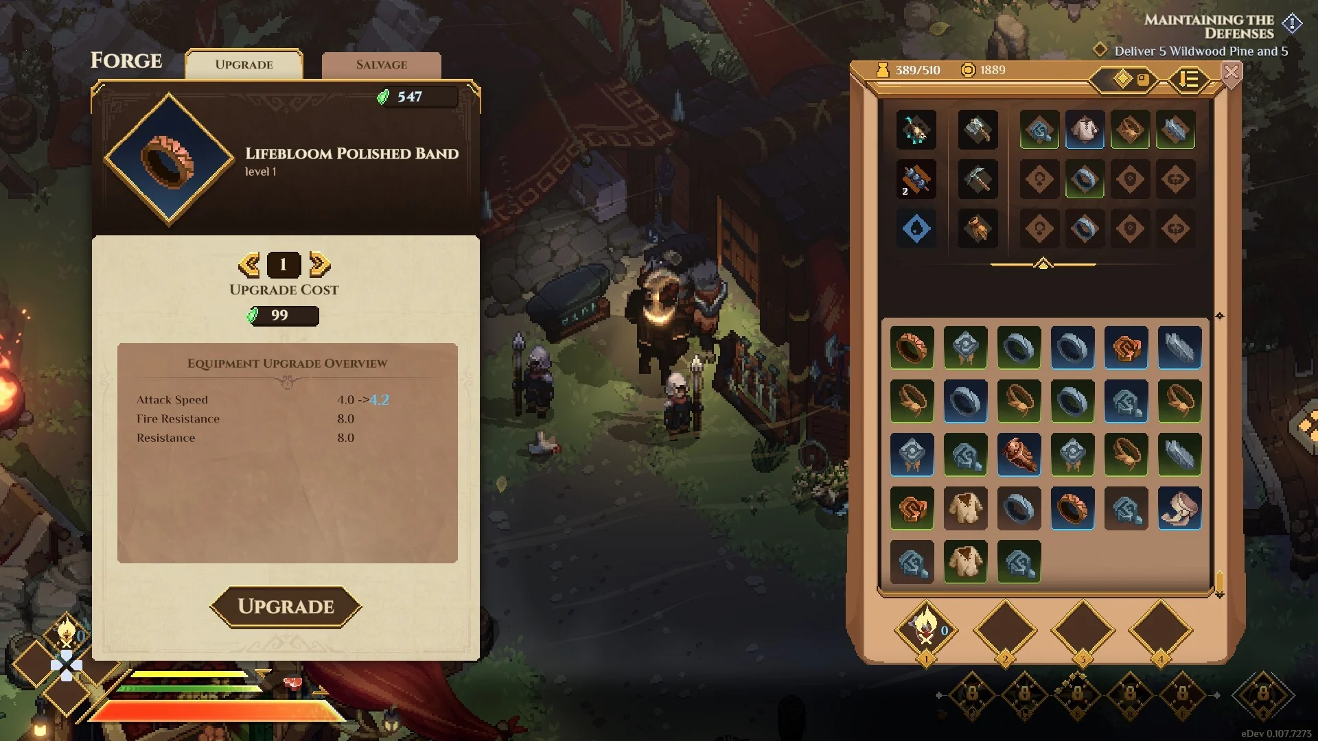 Dimraeth Forge upgrade screen showing a Lifebloom item