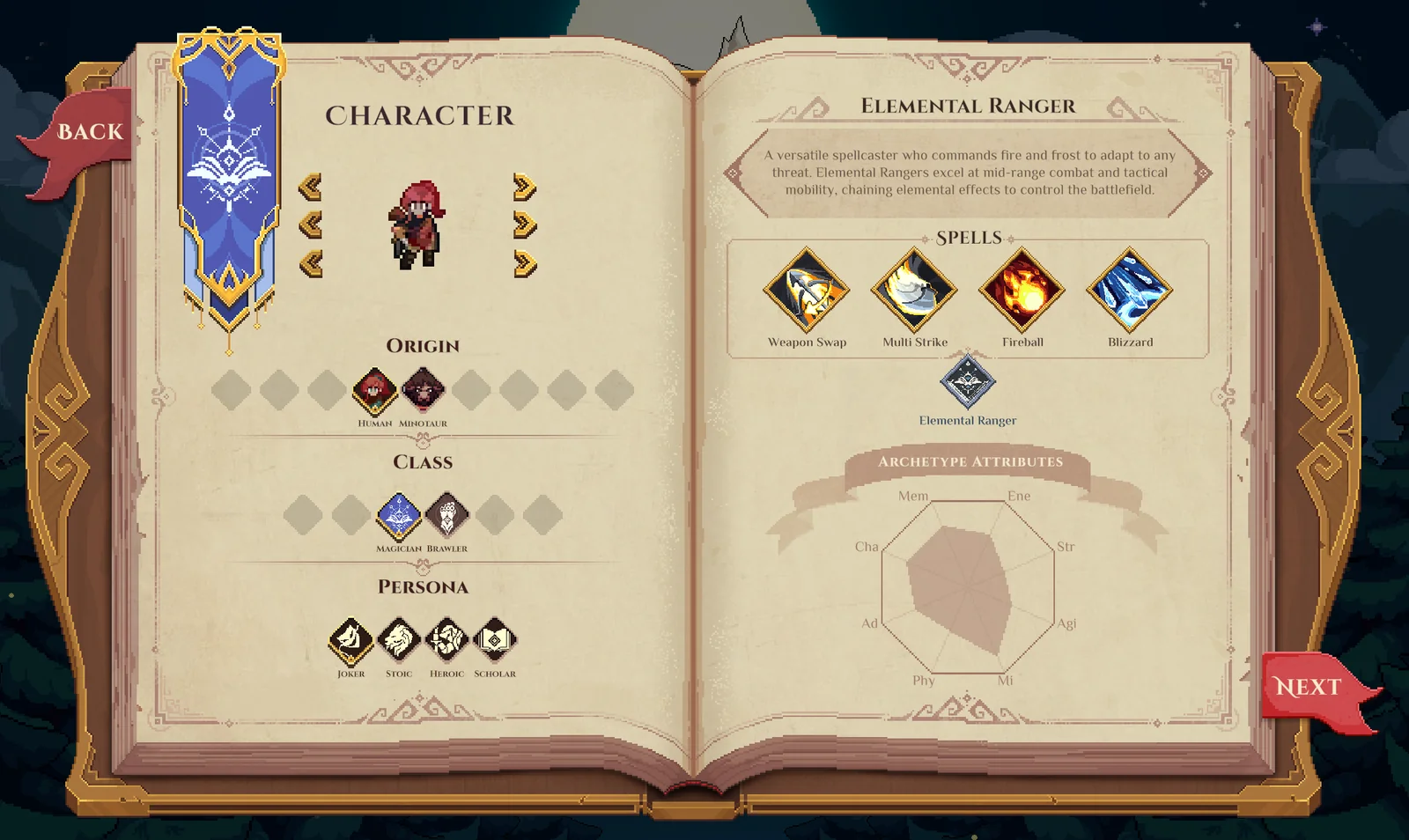 Dimraeth character creation showing Human, Magician and Persona choices in a pre-Early Access interface