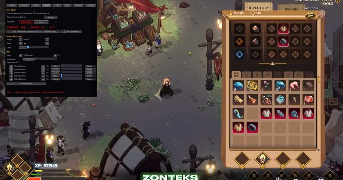 Third-party Dimraeth cheat client open beside the character inventory