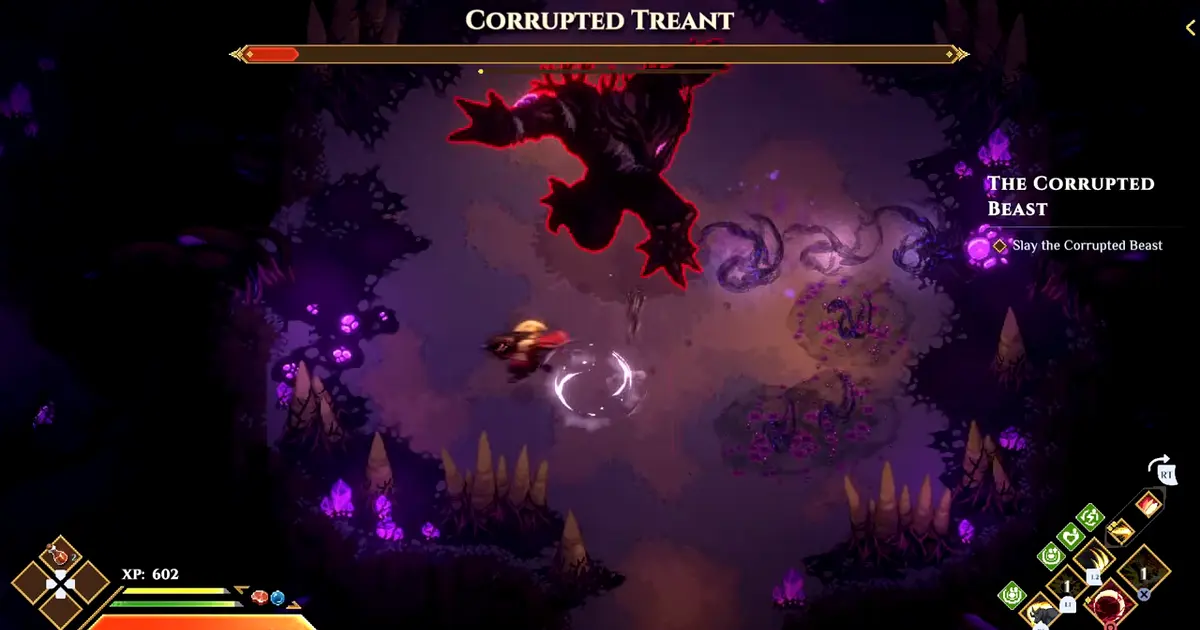 Dimraeth Corrupted Treant airborne during the recorded boss fight