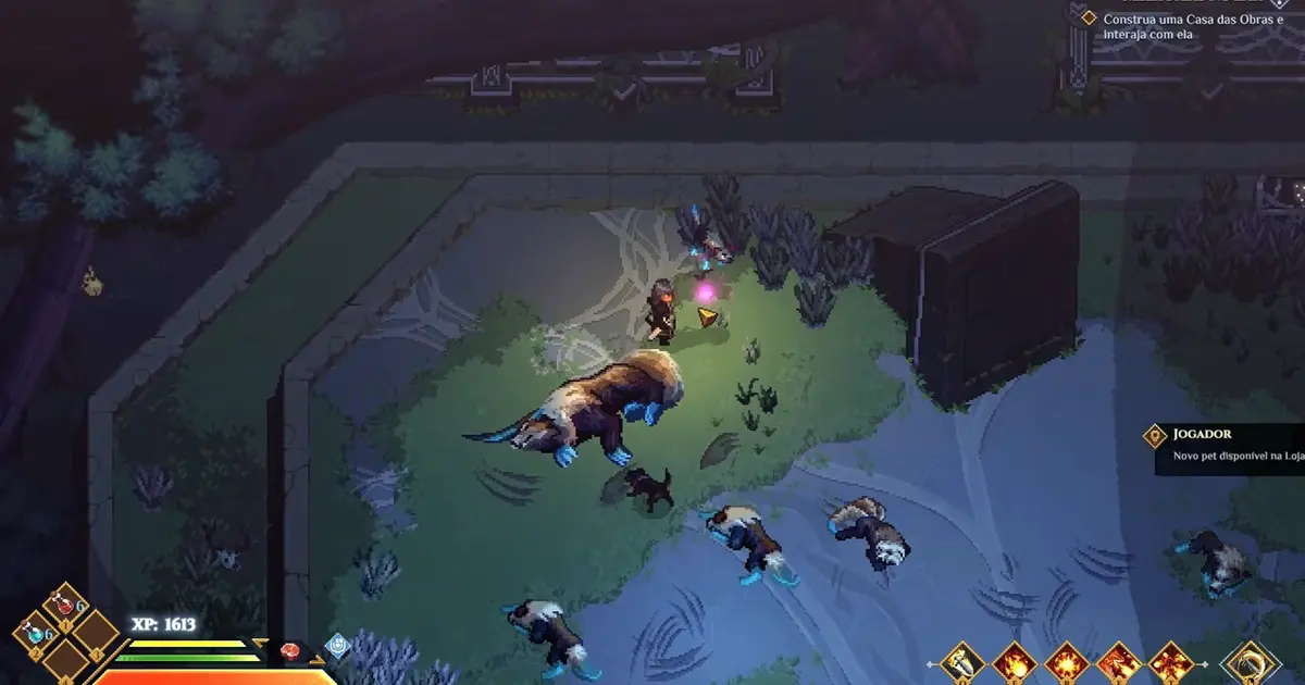 Dimraeth Alpha Wolf arena with the pink-purple Fangra Cub pet unlock object