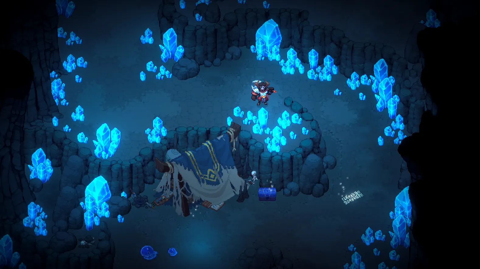 A Minotaur in a blue crystal cavern in Dimraeth